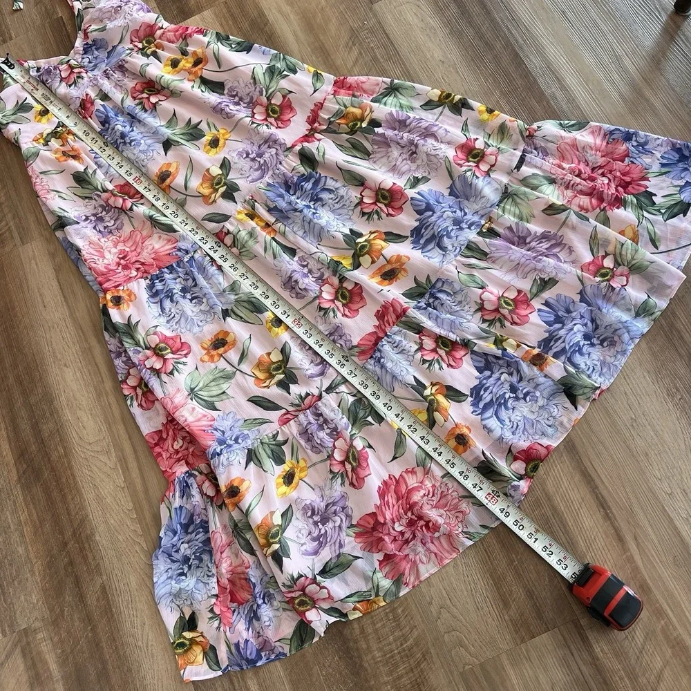 Express Floral Tiered Maxi Dress‎ Pink Tie Strap Cottagecore Romantic Feminine S